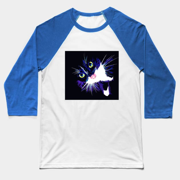 Bright eye Tuxedo Cat Baseball T-Shirt by TAP4242